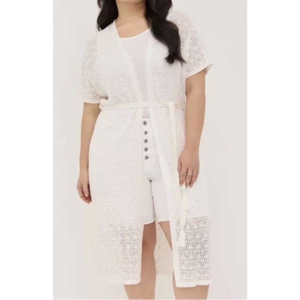 00/0 Torrid Crochet Duster Short Sleeve Tie Waist Sweater Pristine NWT